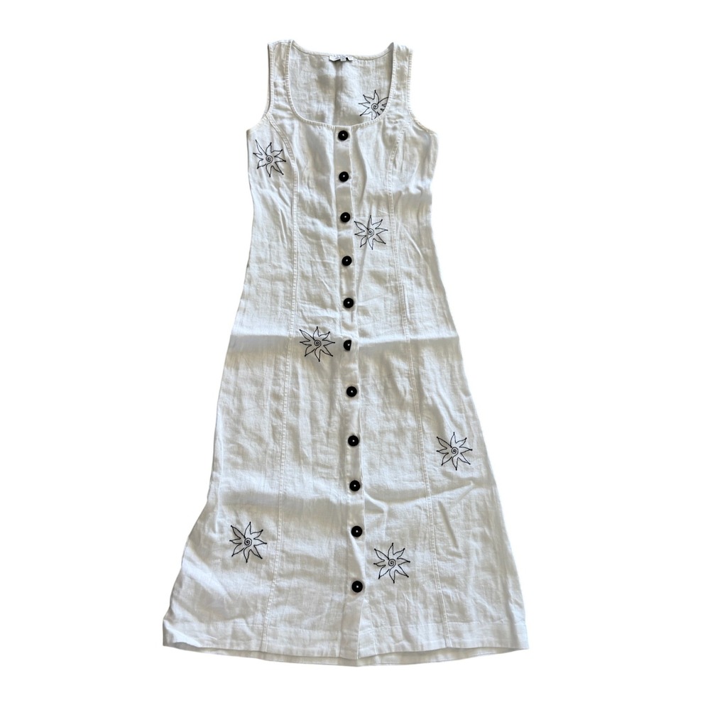 Madewell White Linen Sun Embroidered Button Front Midi Dress Size 4